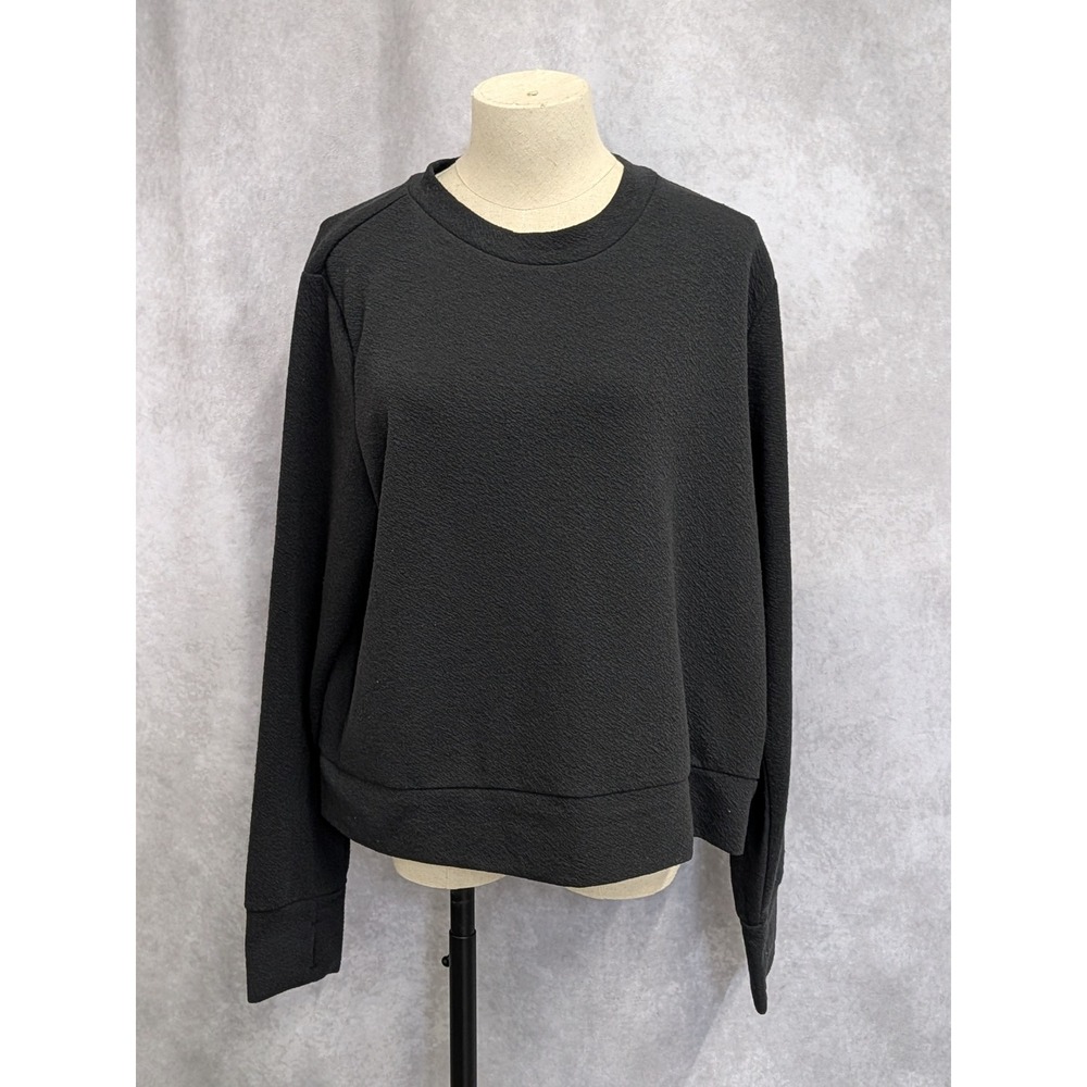 Avia Womens Black Textured Crewneck Sweatshirt Thumbholes Size XL 16-18 RN 52469